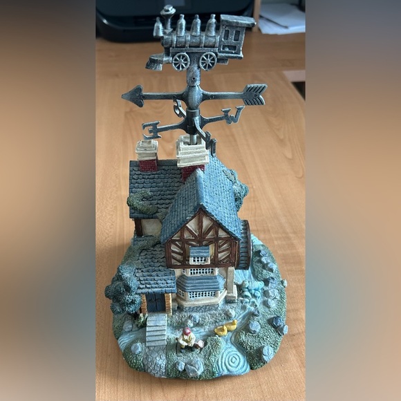 Music box spins around plays country home windmill on top of old mill house - Picture 1 of 5